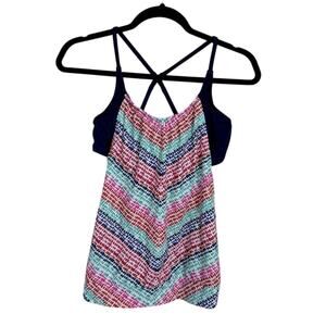 Athleta Moxie Tankini Swim‎ Top Women’s 34 B/C Multicolor Pink Blue Blouson